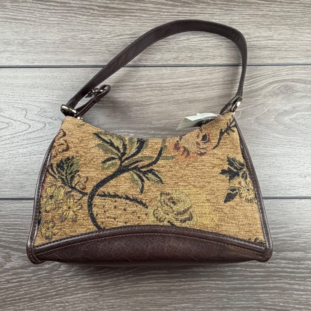 Liz Claiborne Womens Shoulder Bag Floral Tapestry Brown OS